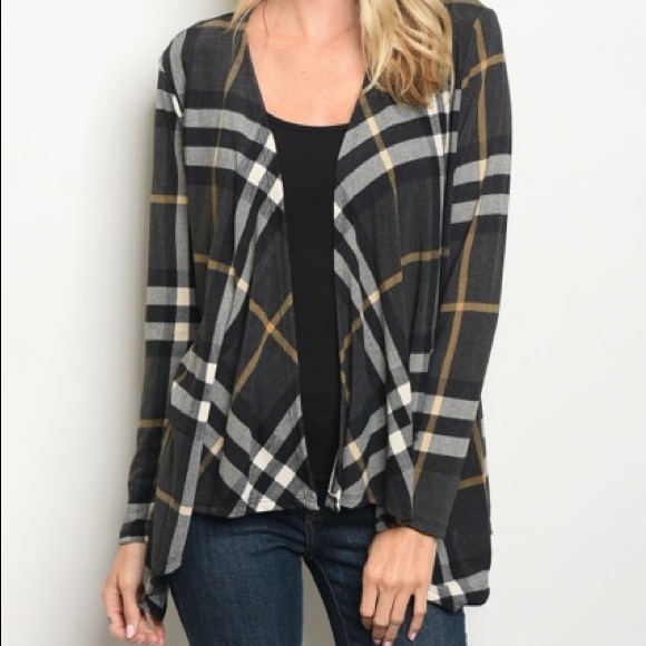 Sweaters - Black gray checked cardigan